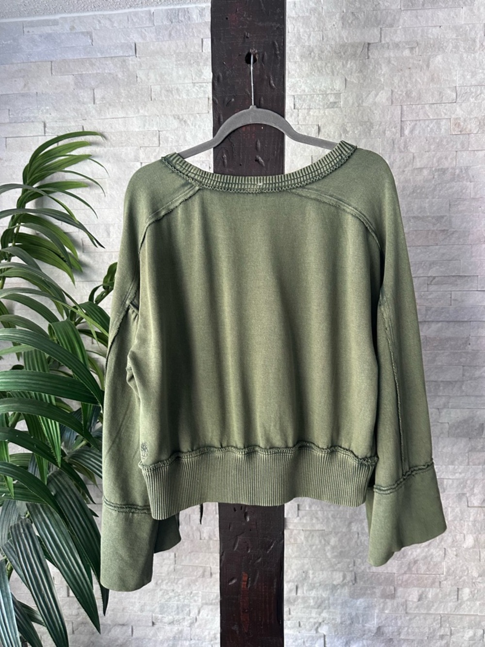 FP Movement by Free People Olive Green Washed Pullover Boho Sweatshirt Size M - Picture 9 of 9